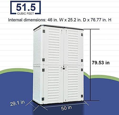 KINYING Outdoor Storage Shed Waterproof, Resin Vertical Storage Cabinet Double-Layered, Versatile to Store Patio Furniture, Garden Tools, Pool Accessories,Mower (66 Cu.ft,White)