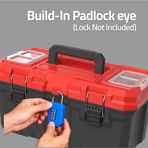 Tools Box, Deep Lockable Toolbox, 21.73 * 10.87 * 10.63" Durable Tool Boxes Storage, with Removable Inner Tray