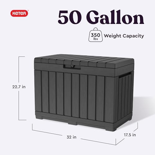 Keter Kentwood 50 Gal Outdoor Storage Box and Patio Side Table