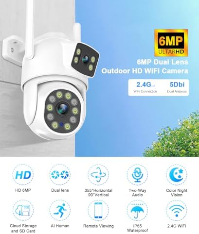 eversecu dual lens linkage 6mp wifi ptz security, close-up detail