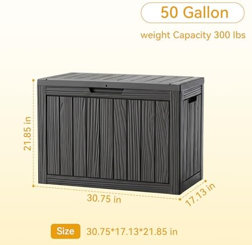 50 Gallon Outdoor & Indoor Deck Storage Box, Waterproof Lockable Patio Storage Container for Gardening Tools, Picnic Supplies, Easy to Assemble, Black