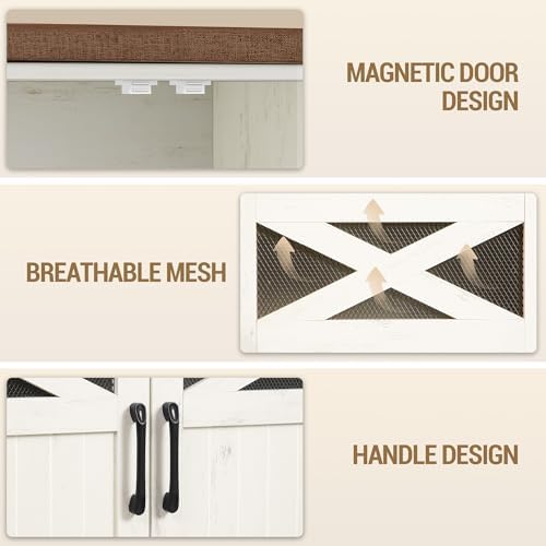 Hzuaneri 47.2" Shoe Storage Bench with 4 Barn Doors & Padded Seat Cushion