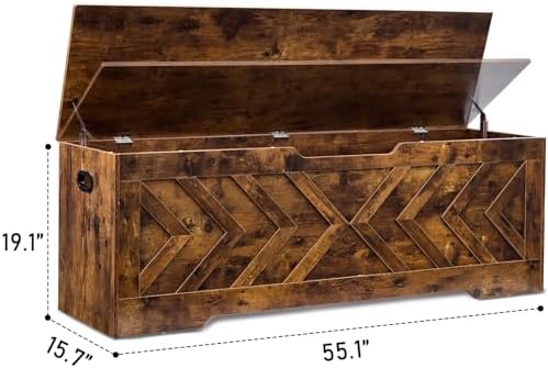 55.1” Storage Bench, Extra Large Entryway Bench with Storage,Storage Chest with 2 Safety Hinges,Blanket Storage,Shoe Storage Chest for Bedroom,Living Room,Easy Assembly. (Rustic Brown)