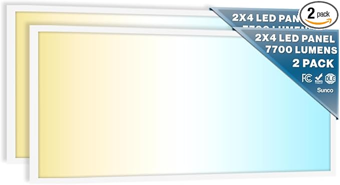 Sunco 2x4 LED Flat Panel Light Drop Ceiling Office Fixture, 7700 LM, Selectable (2 Pack)