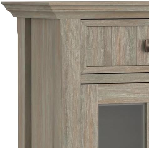 SIMPLIHOME Acadian Storage Bench and Cabinet Set in Distressed Grey