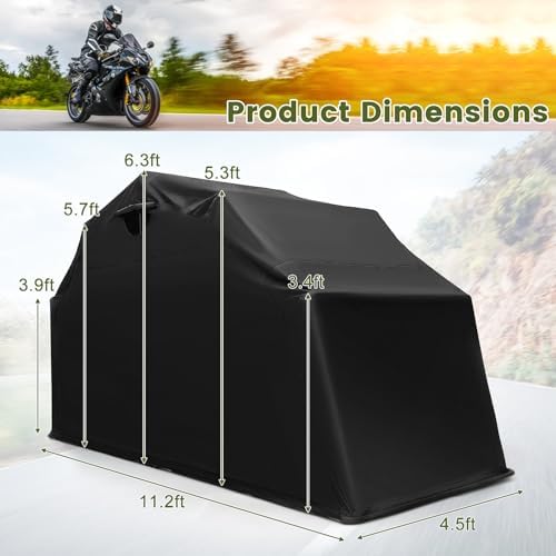 Goplus Motorcycle Storage Shed, 136 x 54 x 75 in Outdoor Motorcycle Tent Shelter Hard Shell, 600D Flip-Up Waterproof Cover, 2 Side Ventilation Windows, Heavy Duty Motorcycle Garage for Bikes, Vehicle