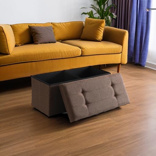 Storage Ottoman Bench Foldable Footrest Foot Stool, 30" Fabric Brown