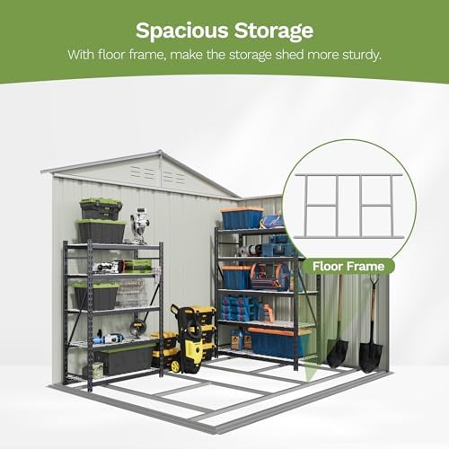 Patiowell 8x6 FT Outdoor Storage Shed with Floor Frame, Metal Garden Sheds