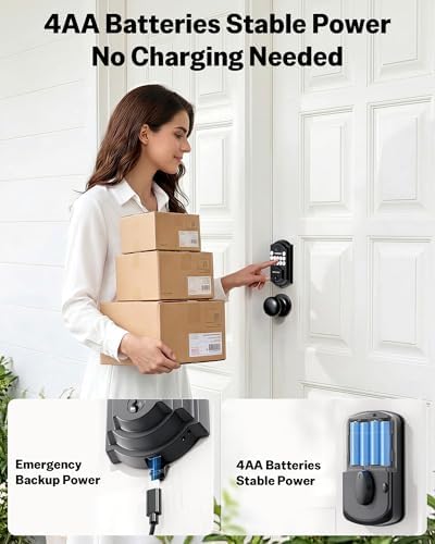 Keyless Entry Door Lock Deadbolt with Handle Set, Front Door Lock Set Keyless Entry, Digital Door Lock with Keypad Set & Fingerprint, Matte Black – Keypad Deadbolt and Door Knob Set