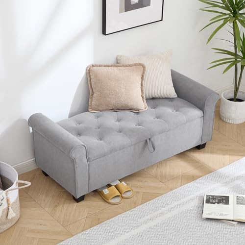 49" End of Bed Storage Bench for Bedroom, Upholstered Storage Ottoman