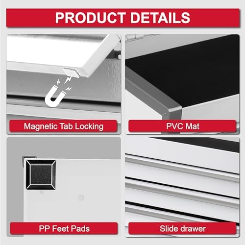 P.I.T. Mini Tool Box,3 Drawers Small Metal Toolbox for Tools Storage,White