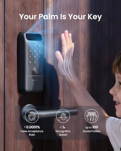 SwitchBot Lock Vision Pro Smart Lock, 3D Face Recognition + Palm Vein + Fingerprint, Keyless Entry Deadbolt for Front Door, 12-Month Battery, WiFi No Hub, Auto-Lock, Matter, Apple Home, Alexa, Google