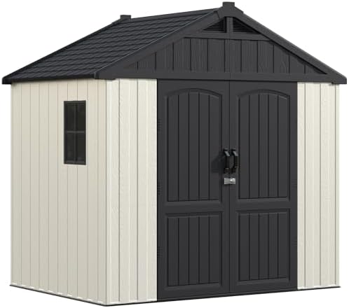 Devoko 8 x 6 FT Resin Storage Shed with Floor, Outdoor Plastic Shed