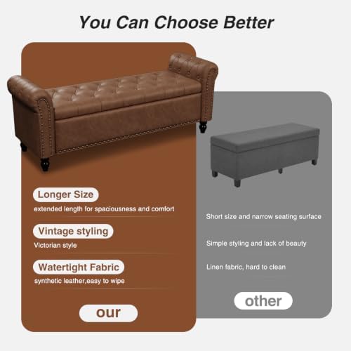 FiveWillowise 55" Bedroom Bench, End of Bed Bench with Storage, Brown