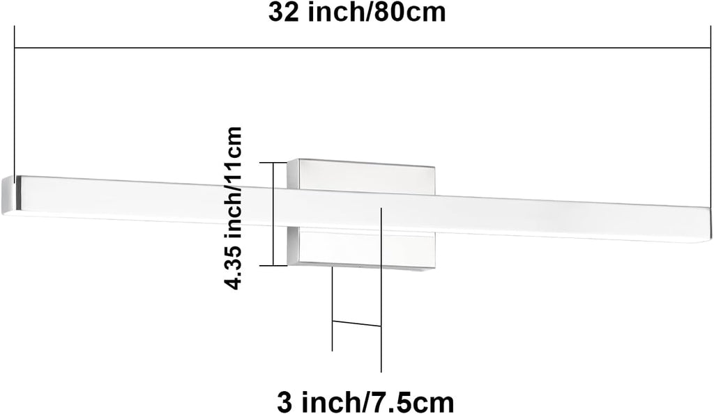 LED Modern Bathroom Vanity Light Fixtures (32-Inch, Cool White 6000K), Modern Acrylic Bathroom Wall Lighting Fixtures for Bathroom Over Mirror, Chrome