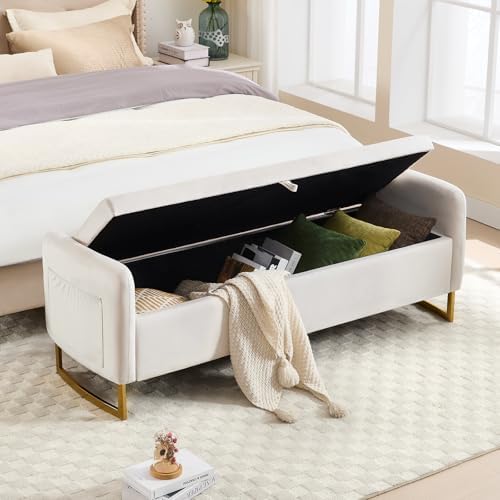 48" End of Bed Bench, Modern Storage Bench for Bedroom Beige