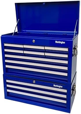 Workington Professional Industrial Portable Metal Tool Chest with 9 Drawers, 26" 9-Drawer Tool Chest Cabinet with Ball Bearing Drawer Slides, Steel Tool Storage Box Organizer 4016 Blue