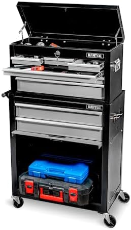 Hantec 9 Drawer Rolling Tool Chest, High Capacity Tool Box with Lockable Wheels and Drawers, Heavy-Duty Steel Toolbox Storage Cabinet Organizer for Garage, Warehouse, Repair Shop (Gray)