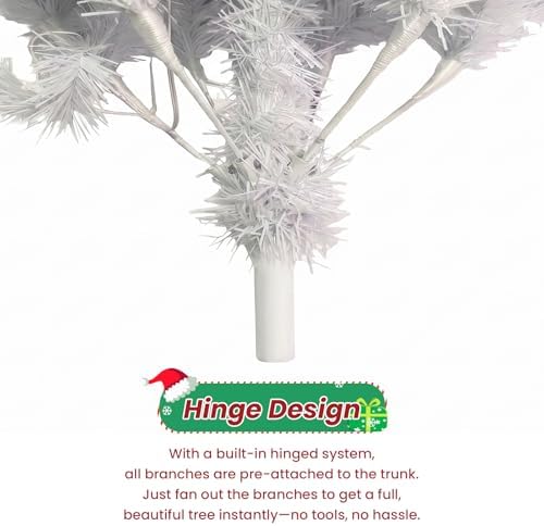 6ft White Prelit Christmas Tree with 300 LED White Lights, 726 Dense Branch Tips, Versatile Holiday Tree for Christmas, Halloween and Party Decor