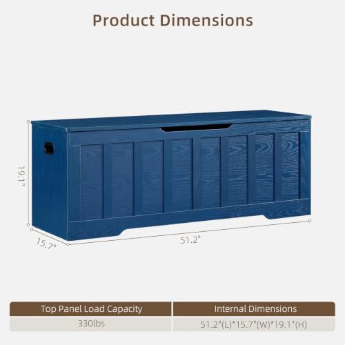VANKILEY 51.2" Storage Chest Extra Large,Wooden Storage Bench(Blue)