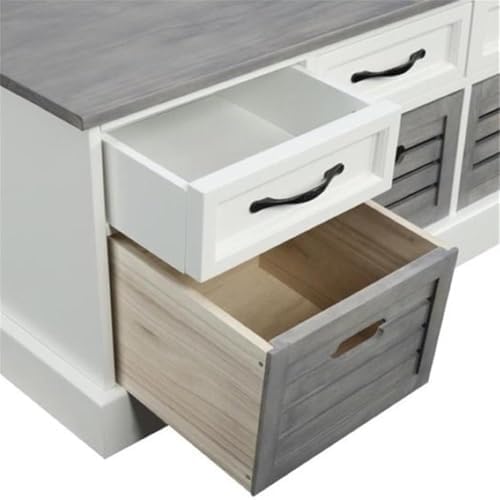 BOWERY HILL 6 Drawer Entryway Storage Cubby Bench in White and Gray