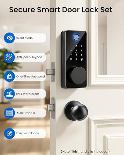 Smart Deadbolt Lock with 2 Knobs,Fingerprint Keyless Entry Door Lock