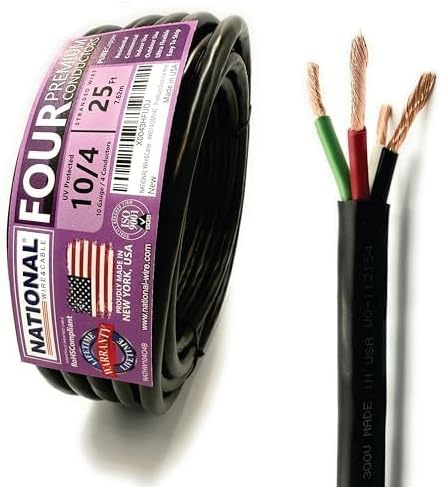 NATIONAL Wire & Cable – 10 AWG 4-Conductor Premium Copper Wire, 25 ft, Stranded