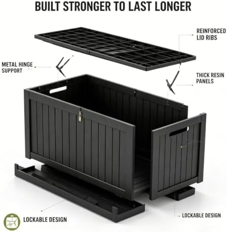 320 Gallon Outdoor Storage Box, Deck Boxes Outdoor Waterproof with Hydraulic Rod, UV-Resistant for All Weather Use, Lockable for Patio, Garden & Yard, Black