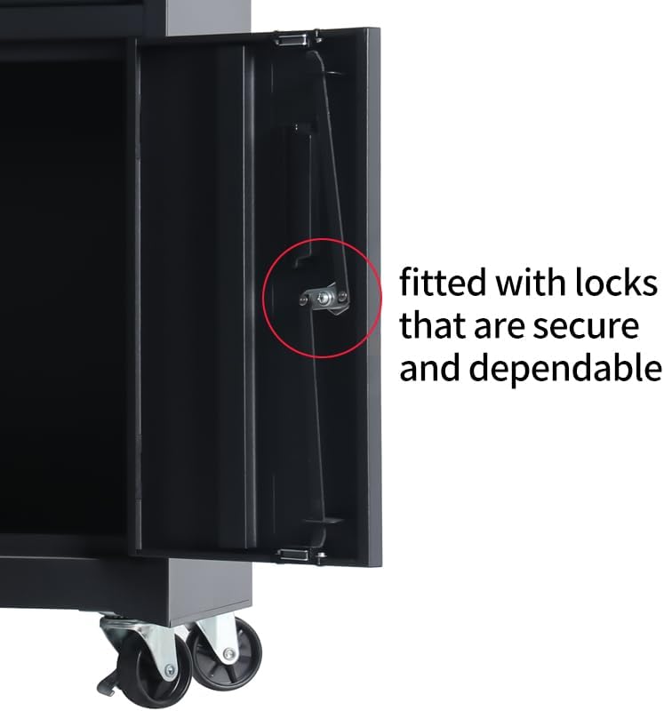 1 Drawer Tool Chest Heavy Duty Cart Steel Rolling Tool Box with Lockable Doors (TZ8 Black)