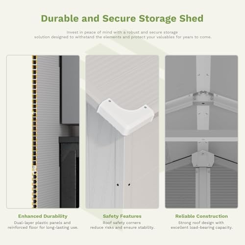 Patiowell 6X6 FT Plastic Outdoor Storage Shed with Floor, Light Grey