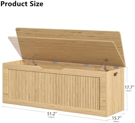 Akxomel 51.2" Fluted Storage Chest Wooden Storage Trunk 2 Safety Hinges Oak