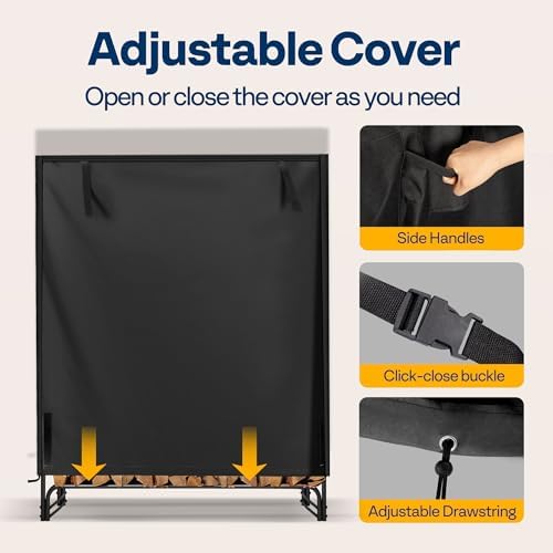 VIVOHOME 3ft Waterproof Outdoor Firewood Log Rack Cover, Black