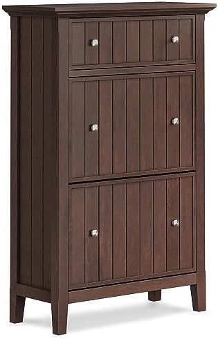 SIMPLIHOME Acadian Storage Bench and Shoe Cabinet Set in Brunette Brown