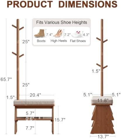 Coat Rack with Shoe Storage, Shoe Rack with 8 Hook, Walnut