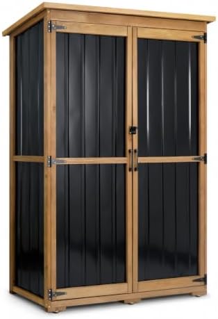 Outdoor Storage Cabinet, Wood & Metal Garden Tool Shed, 46 x 18 x 68 Inches