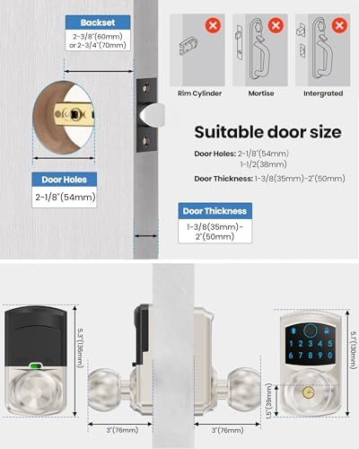 Smart Fingerprint Keyless Entry Door Knob Keypad Electronic Biometric Lock