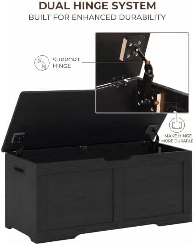 Timberer 39.4" Storage Chest with 2 Safety Hinges, Wooden Storage Trunk