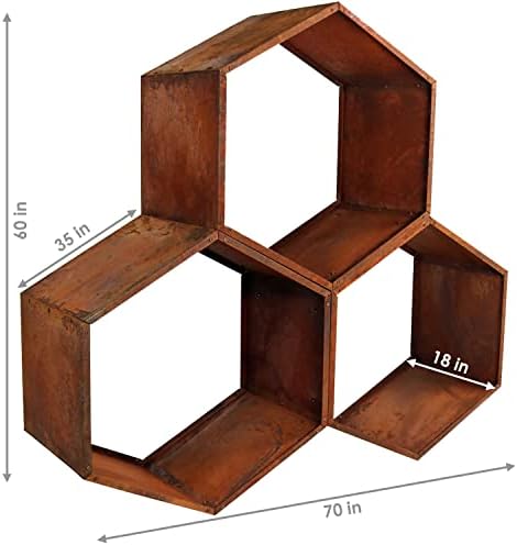Sunnydaze Steel Outdoor Firewood Rack, 30” W, Hexagon, Bronze, Set of 3