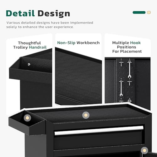Greenvelly Rolling Tool Chest, 5-Drawer Metal Tool Chest with Wheels, 2 in 1 Detachable Tool Cabinets, Metal Tool Cart with Liner & Hooks for Garage, Workshop, Warehouse (Black)