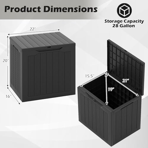 Giantex 25 Gallon Outdoor Storage Box, Patio Deck Box with Lockable Lid, Wicker-woven Texture, Waterproof Storage Bench for Pool Accessories, Garden Tools, Package Delivery, Patio Furniture (Black)