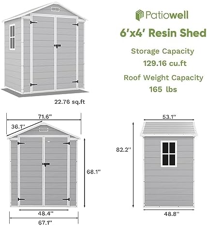 Patiowell 6x4 FT Plastic Outdoor Storage Shed with Floor, Light Gray