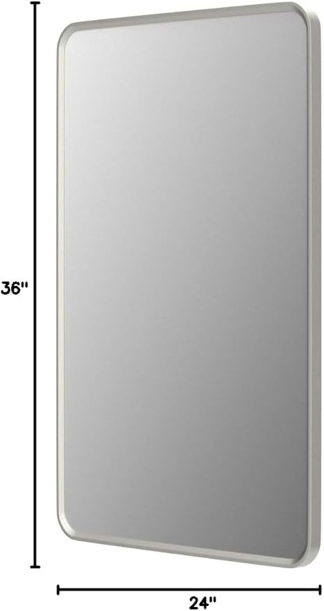 24x36 Inch Silver Framed Mirror, Brushed Nickel, Rounded Rectangle Mirror