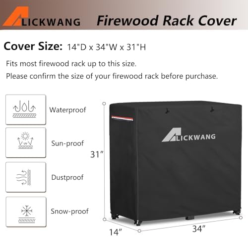 Outdoor Waterproof 34 Inch Small Firewood Rack Cover with Zipper