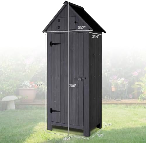 VINGLI Outdoor Wooden Storage Shed, Garden Shed Outside Tool Cabinet with Safety Latch, Patio Storage Organizer (Dark Grey)