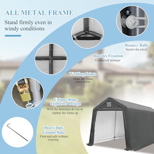 8x14 Ft Outdoor Storage Shelter, Heavy Duty Waterproof Portable Shed with Roll-up Zipper Door and Ventilated Windows for Motorcycle, Bike, Tools