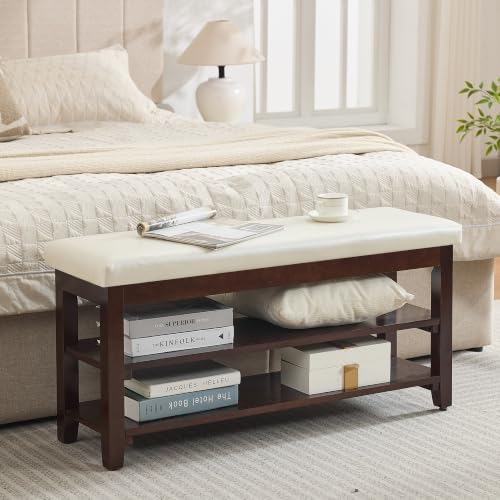 40" Wooden Shoe Rack with Seating, Entryway Bench with Shoe Storage, Beige