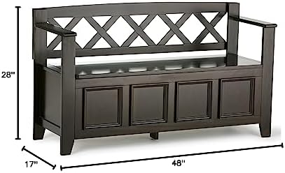 SIMPLIHOME Amherst 48" Wide Solid Wood Storage Bench in Hickory Brown
