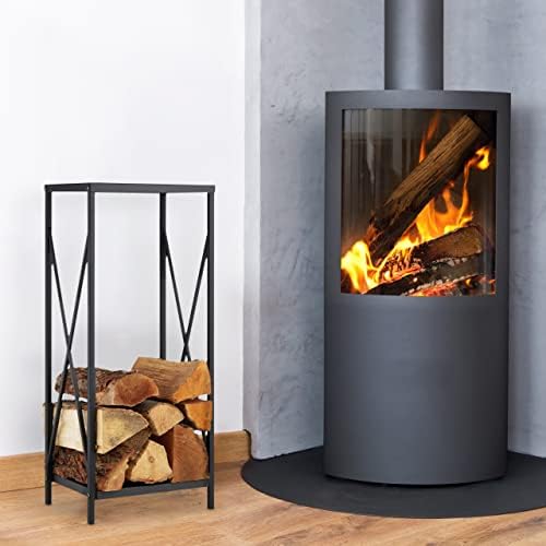 Relaxdays Firewood Storage Stand, Logs Rack for Indoors, Powder-Coated Metal, Wood Shelf, HWD: 80 x 34 x 25 cm, Black