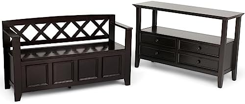 SIMPLIHOME Amherst 48" Wide Solid Wood Storage Bench in Hickory Brown