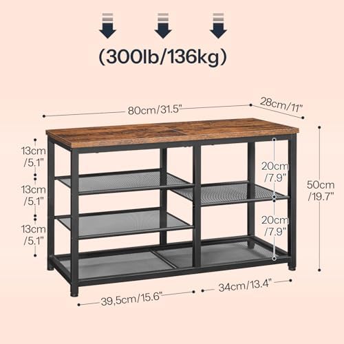 HOOBRO Shoe Bench, 5-Tier Shoe Rack Bench, Industrial Shoe Storage Bench